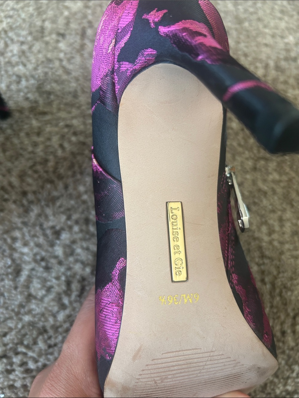 Louise et Cie Black and Fuchsia Floral Buckle Heel Pump